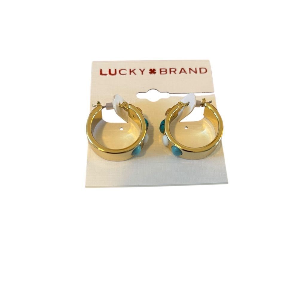 Goldtone Hoop Earrings w/ Great Earth Tone Stone Accents. - Picture 5 of 7
